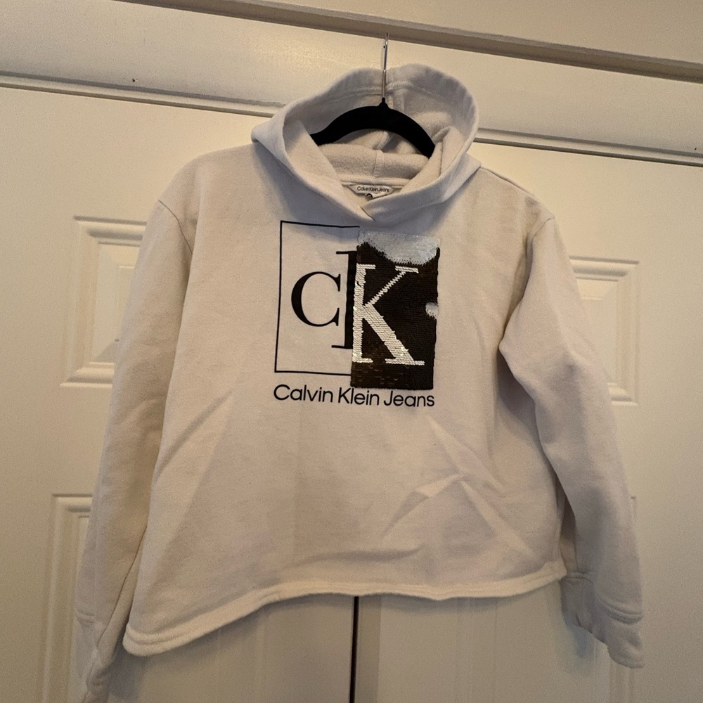Calvin Klein Jeans White Hoodie with Black and White Details